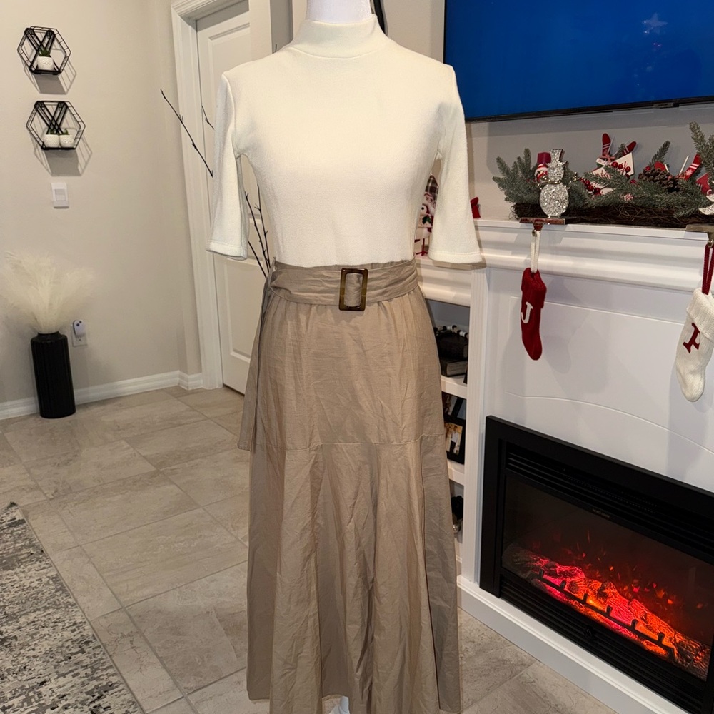 Zara Cream Top with Beige Maxi Skirt